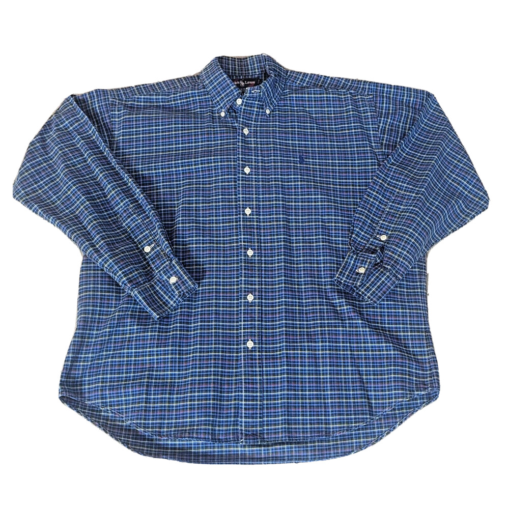 EUC Mens Vtg RALPH LAUREN Polo 'Big Shirt' Red Stripe Label 100% Cotton Shirt M